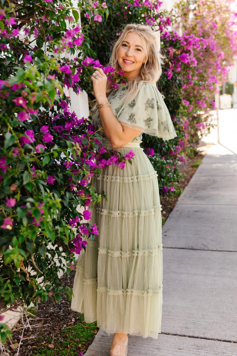 Anastasia Dress In Sage - Image 17