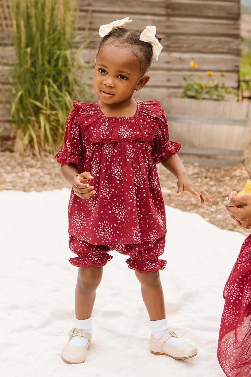 Baby Gracie Dress Set In Wine Floral - FINAL SALE - Image 3