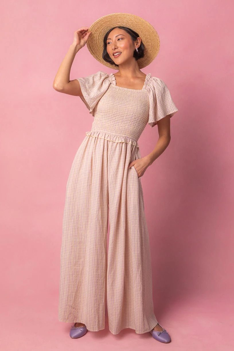 Indie Jumpsuit In Lavender Gingham - Image 9