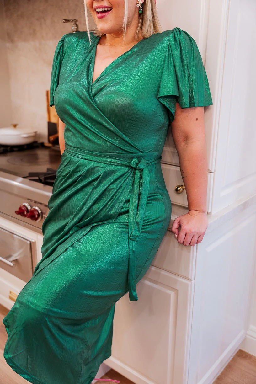 Lillie Dress In Metallic Green - FINAL SALE - Image 9