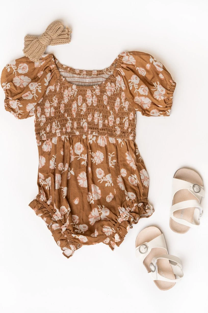 Baby Sienna Romper In Brown Floral - FINAL SALE - Image 6