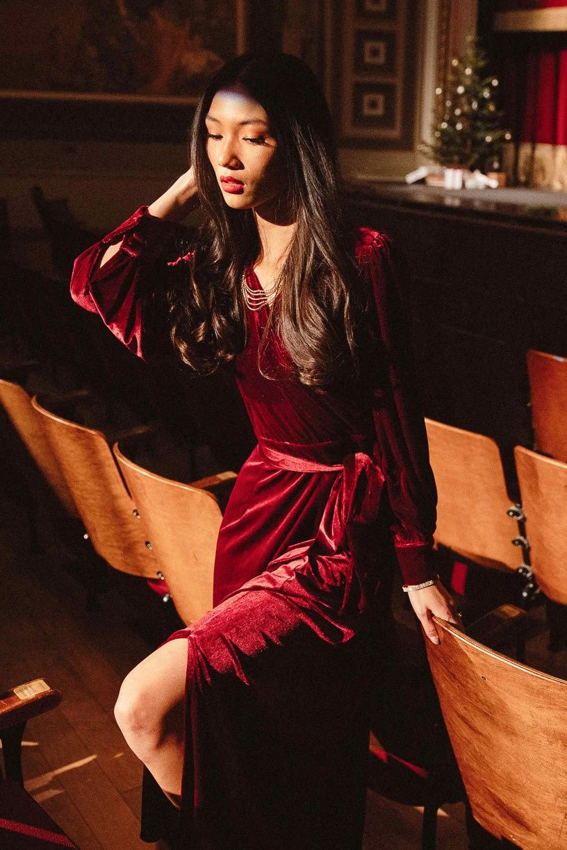 Andie Dress In Wine Velvet - FINAL SALE - Image 5