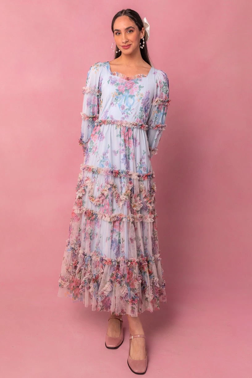 Catherine Dress In Blue Floral - Image 9