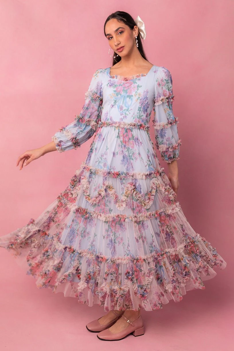 Catherine Dress In Blue Floral