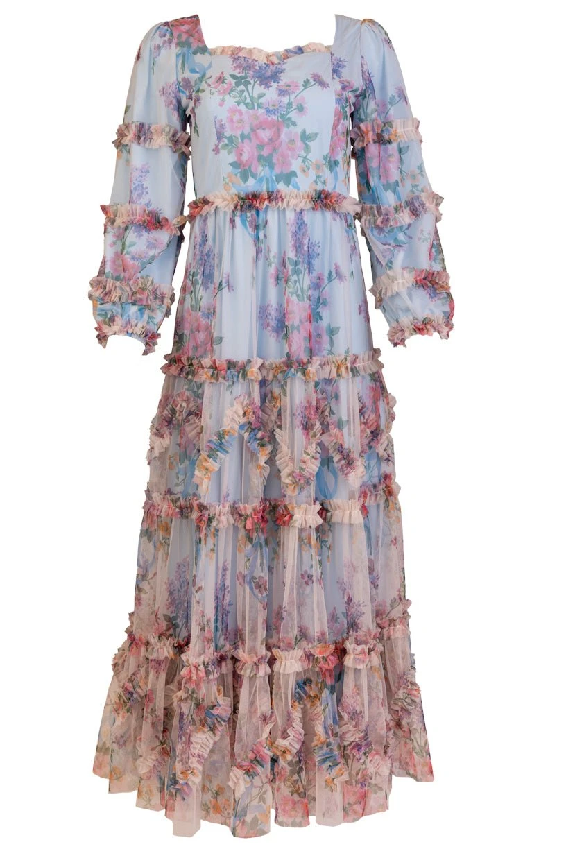 Catherine Dress In Blue Floral - Image 11