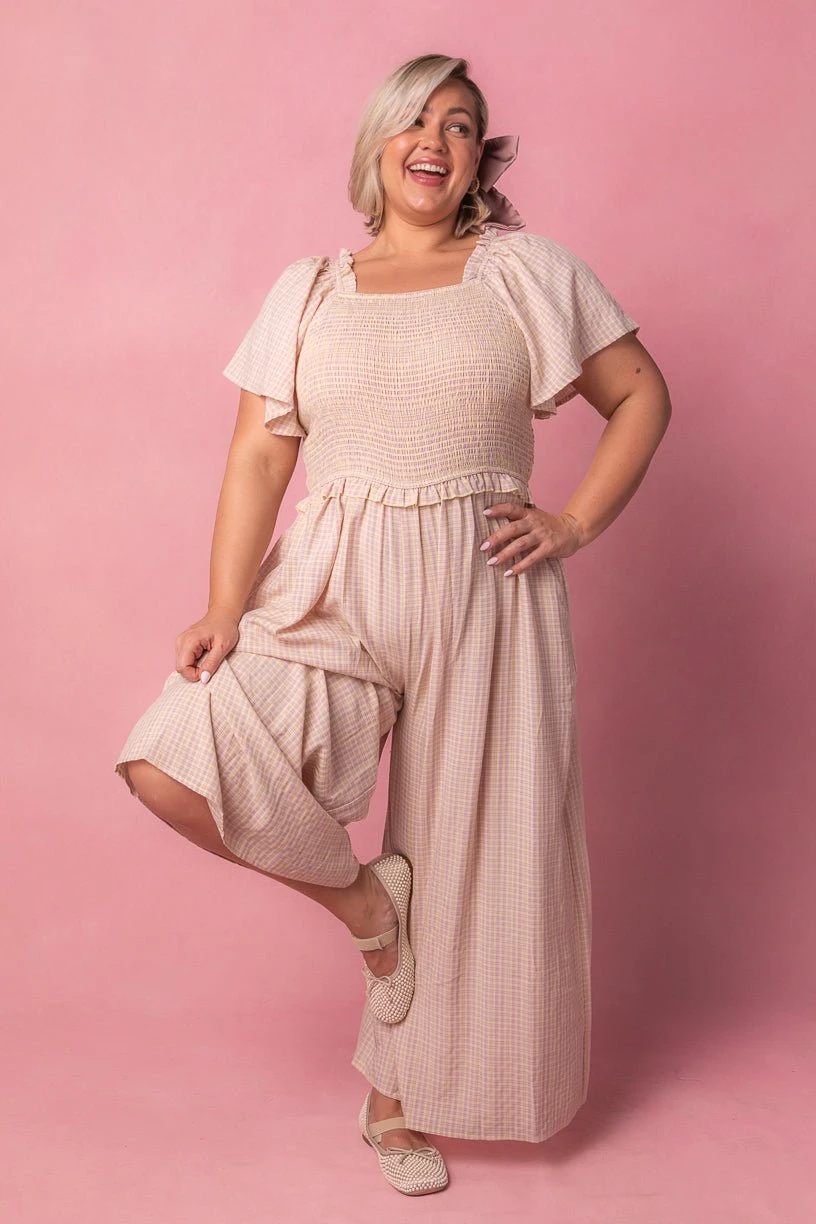 Indie Jumpsuit In Lavender Gingham - Image 10